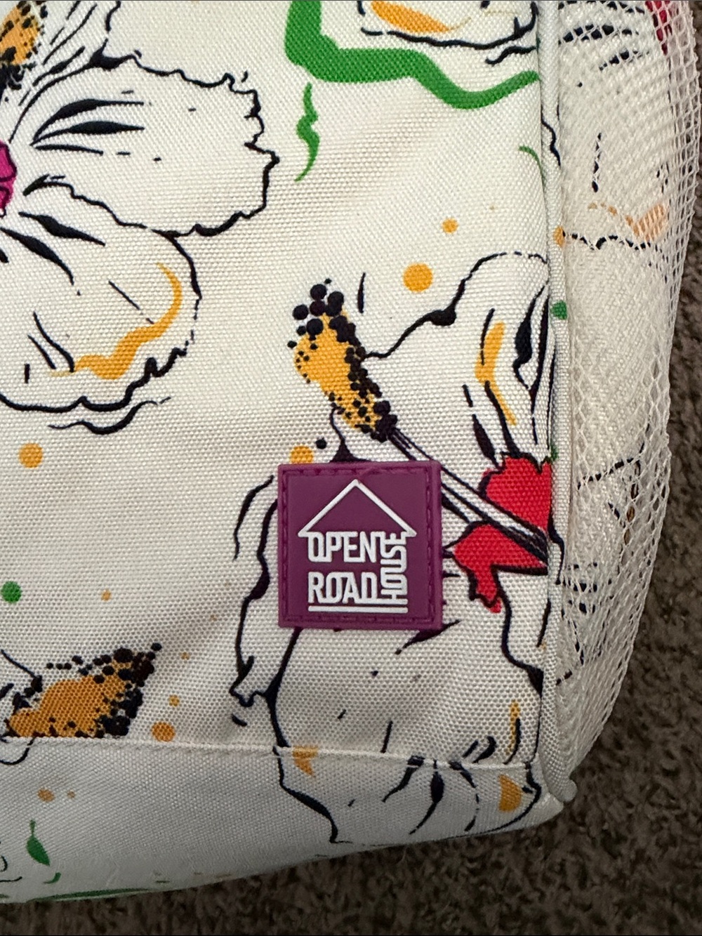 Open Road Floral Canvas cooler Bag in Cream with Pink Accents - Picture 2 of 4